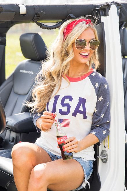 Athletic USA Flag Raglan Graphic Tee | The Pink Lily Boutique