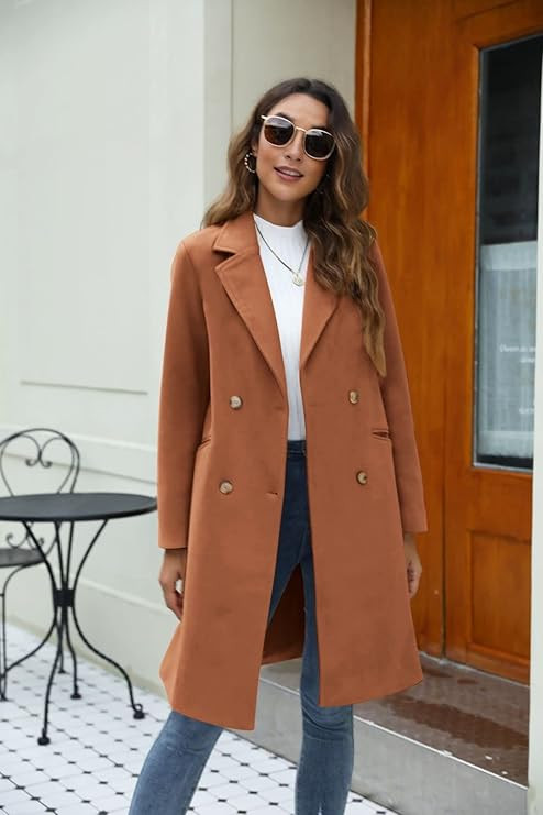 Yousify Womens Notched Lapel Collar Double Breasted Pea Coat Winter Wool Blend Over Coats Long Ja... | Amazon (US)