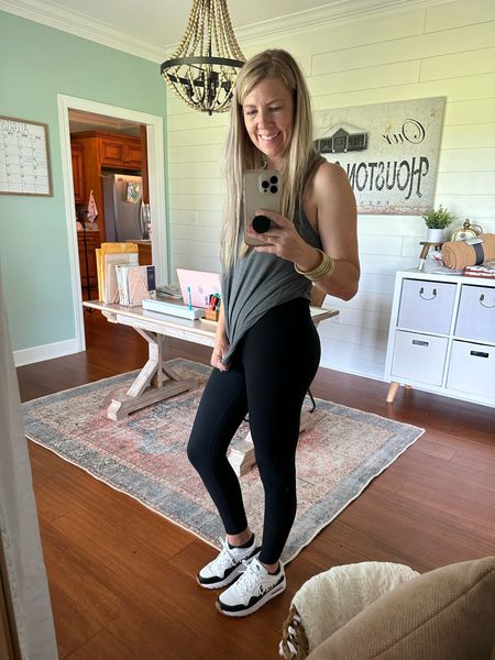 Late Summer comfy outfit! These leggings will be a staple in my fall wardrobe but they’re also perfect for these late summer weather mood swings. 
I’m 5’7 and in a medium in the 28”inseam.  

#LTKover40 #LTKstyletip #LTKsalealert