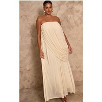 PLT Label Plus Cream Mesh Drape Bandeau Maxi Dress, White | PrettyLittleThing US