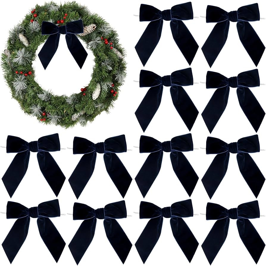 AIMUDI Navy Blue Velvet Bows 4.5" Christmas Bows for Tree Premade Bows for Wreaths Twist Tie Bows... | Amazon (US)