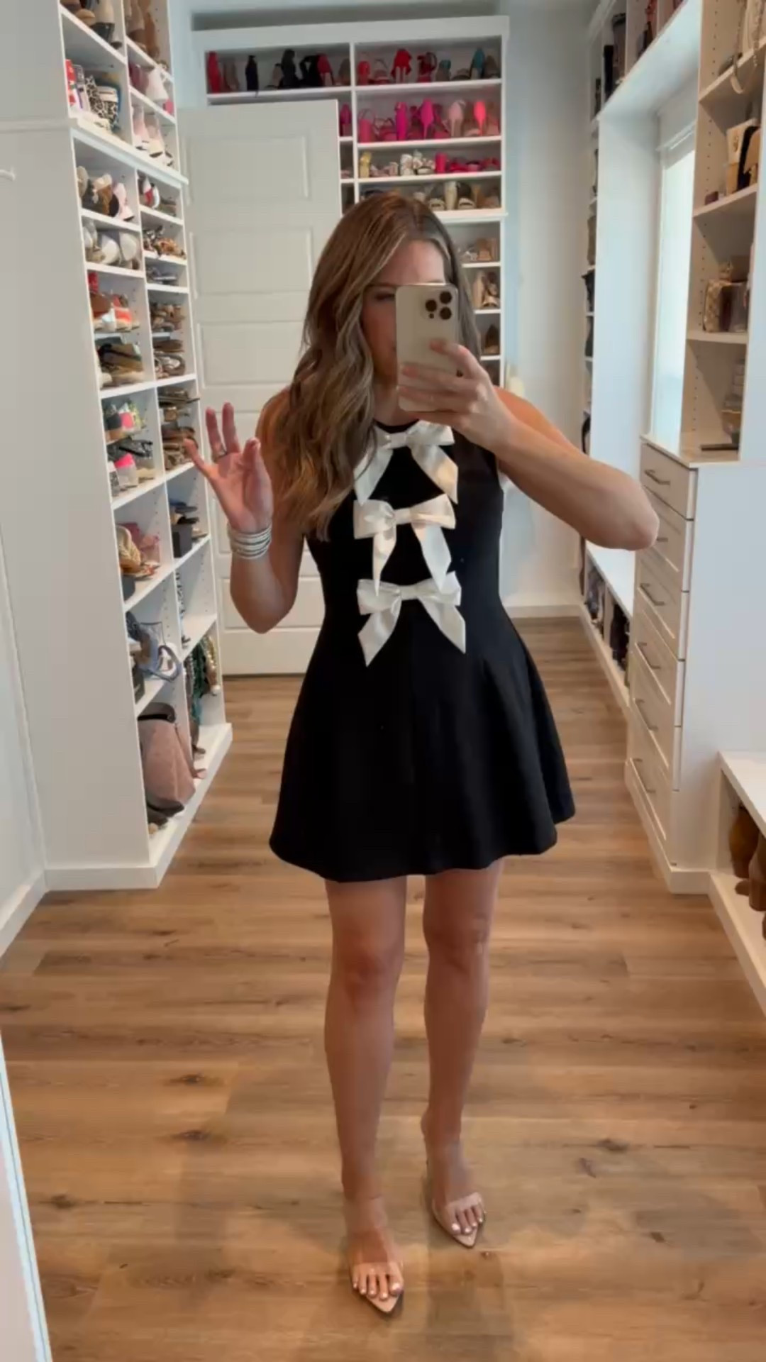 Fall wedding season is here. Chic Amazon dresses in rich fall colors that are perfect for weddings and every special occasion.  In a medium bow detail mini dress, clear heels and accessories - fits tts. shop dandy, date night outfit, wedding guest outfit, amazon, budget friendly, designer inspired

#LTKSeasonal #LTKStyleTip #LTKWedding