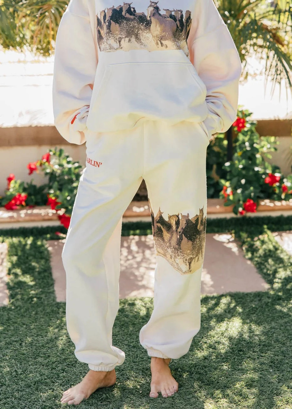 Wild Horse Sweatpant in Ivory | Glitzy Bella