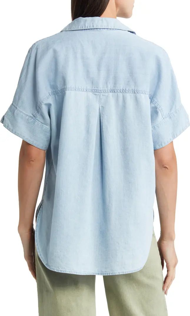Pleat Front Chambray Popover Blouse | Nordstrom