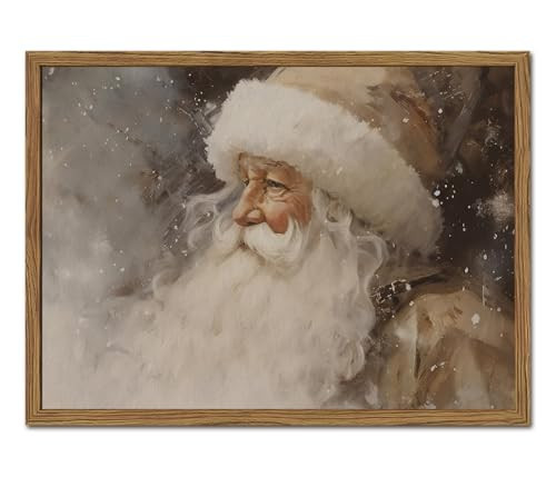 Vintage Santa Claus Christmas Wall Art, Winter Holiday Wall Decor Paintings, Rustic Neutral Canvas Prints Artwork Picture for Bedroom Living Room Farmhouse Mantel 16x24 inch Wood Framed | Amazon (US)