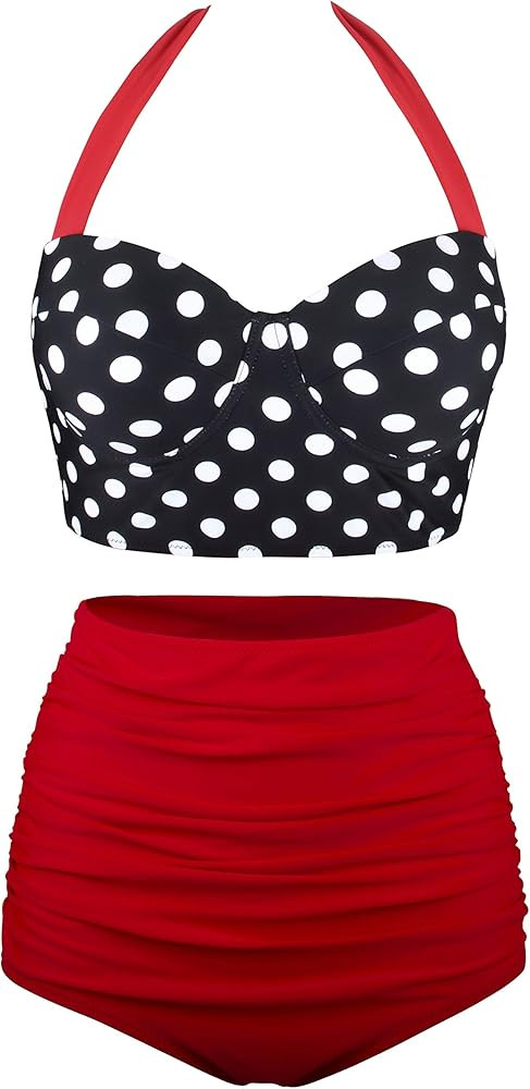 Angerella Women Vintage Polka Dot High Waisted Bathing Suits Bikini Set | Amazon (US)