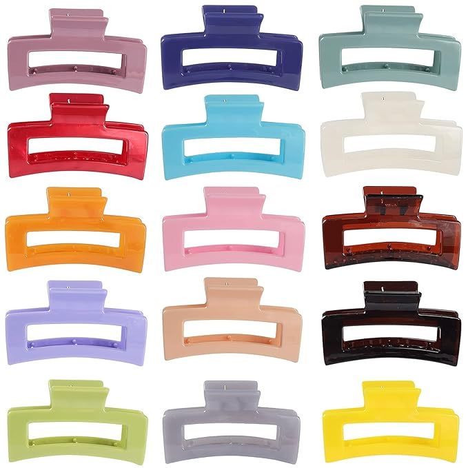 15 Pack Rectangle Hair Claw Clips Solid Color Hair Clamp Stylish Elegant Barrettes for All Hair T... | Amazon (US)