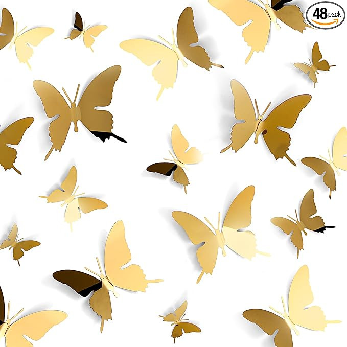 Ferraycle 48 Pcs Metal Stainless Butterfly Decorations 3D Flying Butterfly for Ceiling Cute DIY A... | Amazon (US)