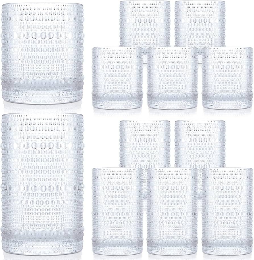 12 Pieces Hobnail Drinking Glasses 11 oz 14 oz Romantic Water Glasses Embossed Cocktail Glasses T... | Amazon (US)