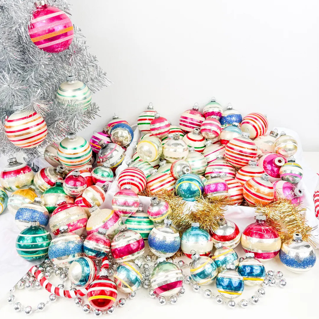 Vintage Striped Glass Christmas Ornaments: Mid-century Retro Baubles, Sold in Lots - Etsy | Etsy (US)