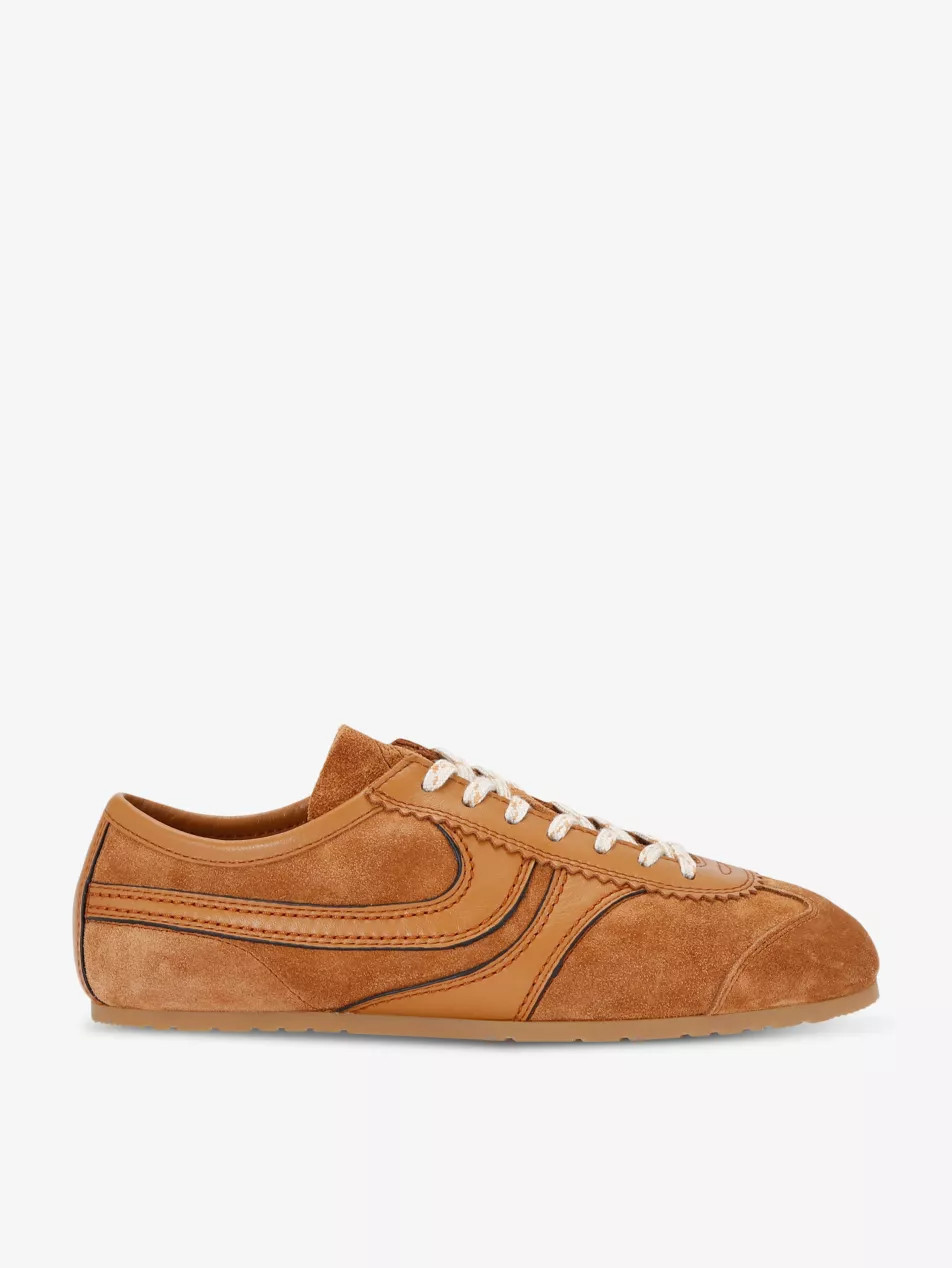 Retro panelled leather low-top trainers | Selfridges