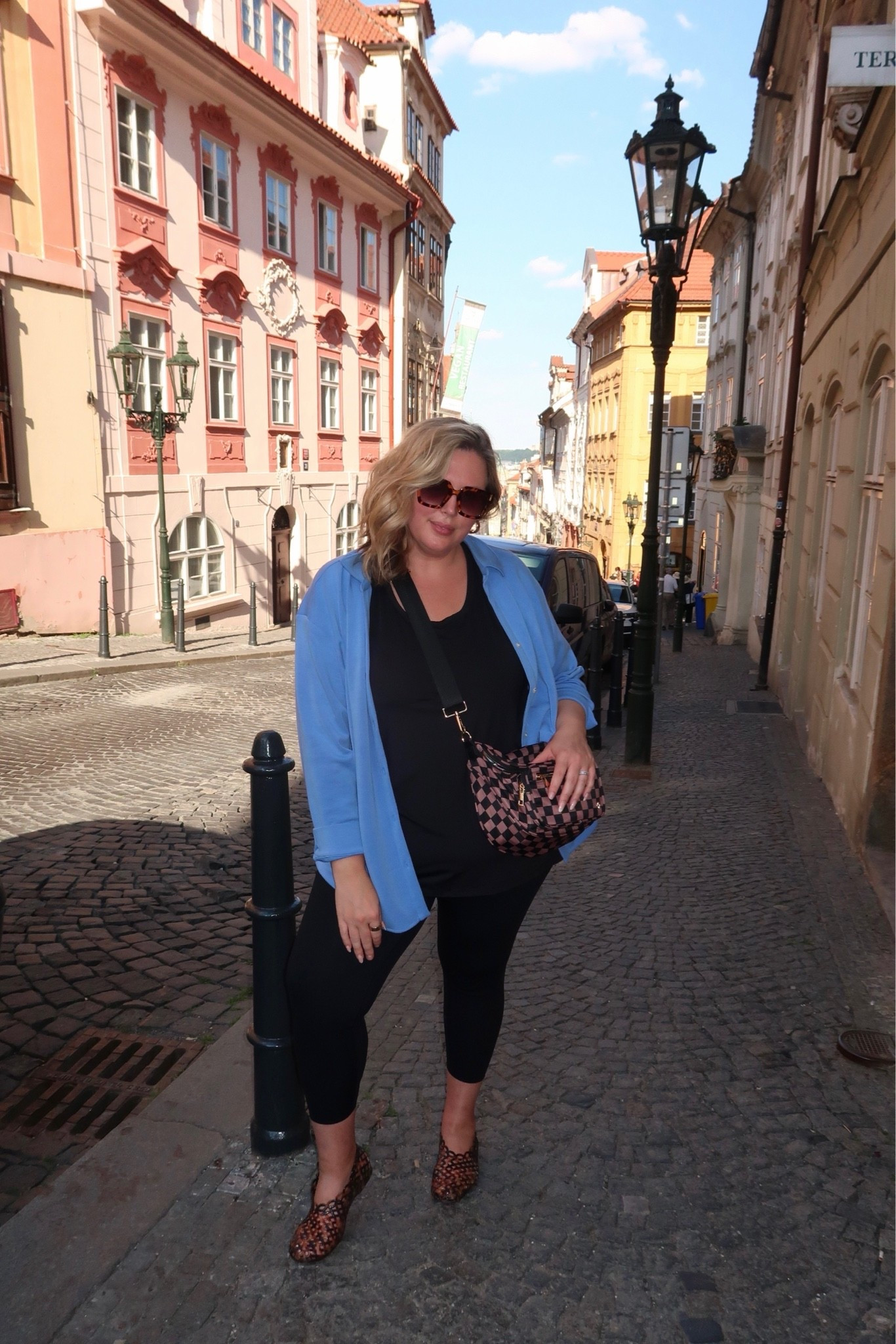 What I wore walking around Europe! Shoes are SO comfy! Wearing a 2X in the button down and leggings and a 18/20 in the black tank. Plus size, outfit inspo, casual outfit, mom life, summer fashion, apron belly

#LTKSeasonal #LTKPlusSize #LTKMidsize