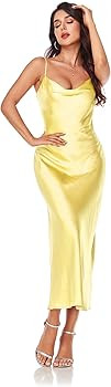 Women's Spaghetti Strap Midi Satin Silk Dresses Slip Cowl Neck Party Cocktail Evening Sexy Dress | Amazon (US)