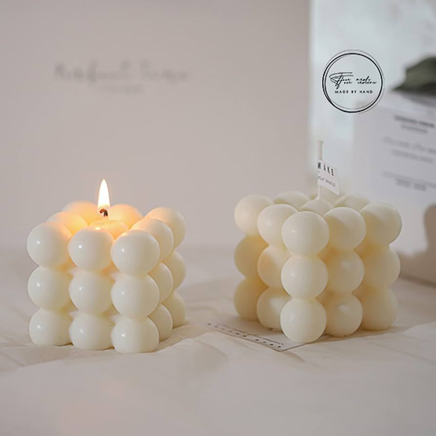 2PCS Bubble Candle White Aromatherapy Candle Shaped Candles Handmade Cube Candle Vanilla Scented ... | Amazon (US)