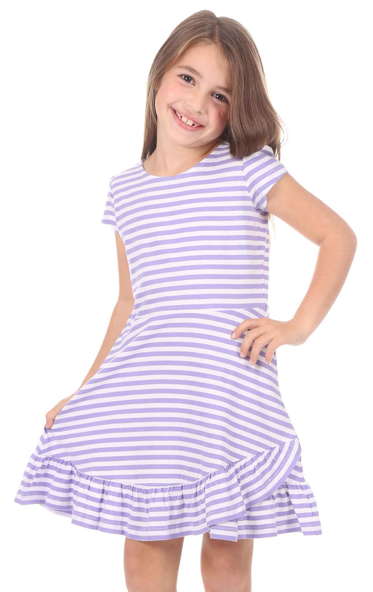 Girls Libby Dress in Violet Stripe | Duffield Lane