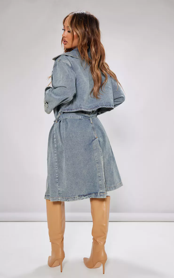 Mid Blue Wash Denim Maxi Coat curated on LTK