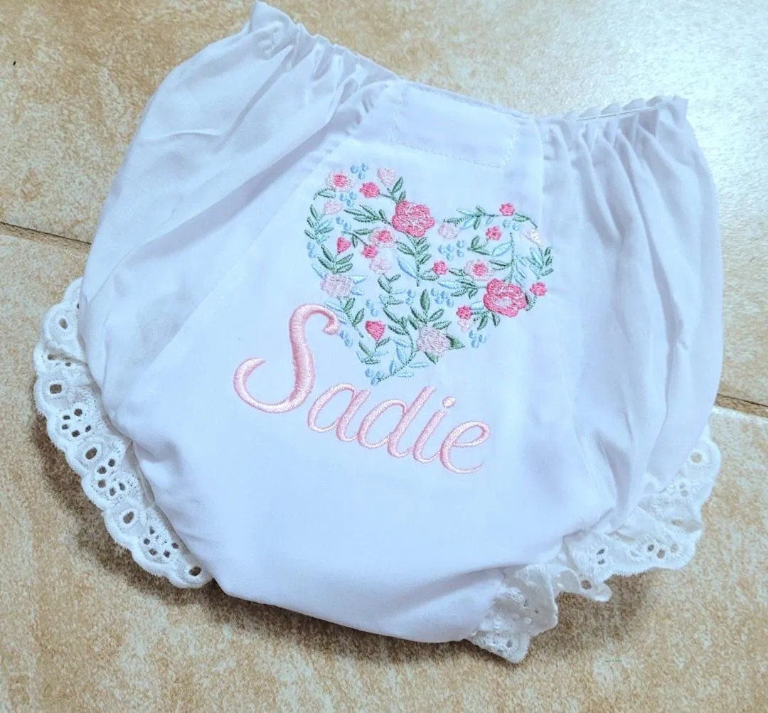 Monogrammed Valentine Bloomers Floral Heart White Eyelet Bloomer Diaper Cover Personalized Baby H... | Etsy (US)