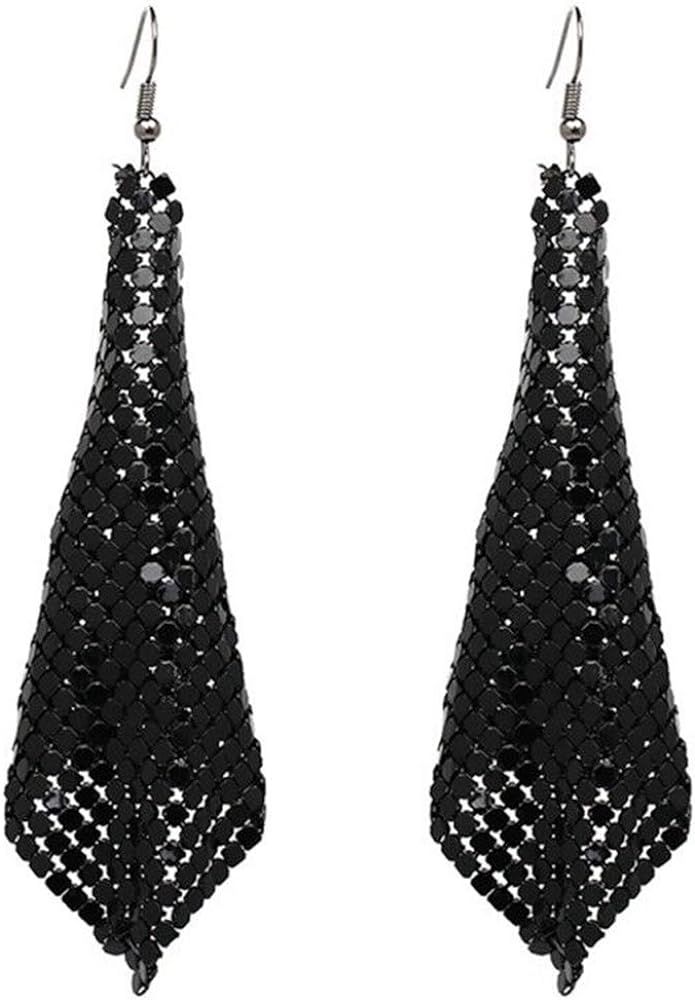 Rectangle Dangle Lightweight Mesh Tassel Sequin Long Drop Earrings | Amazon (US)