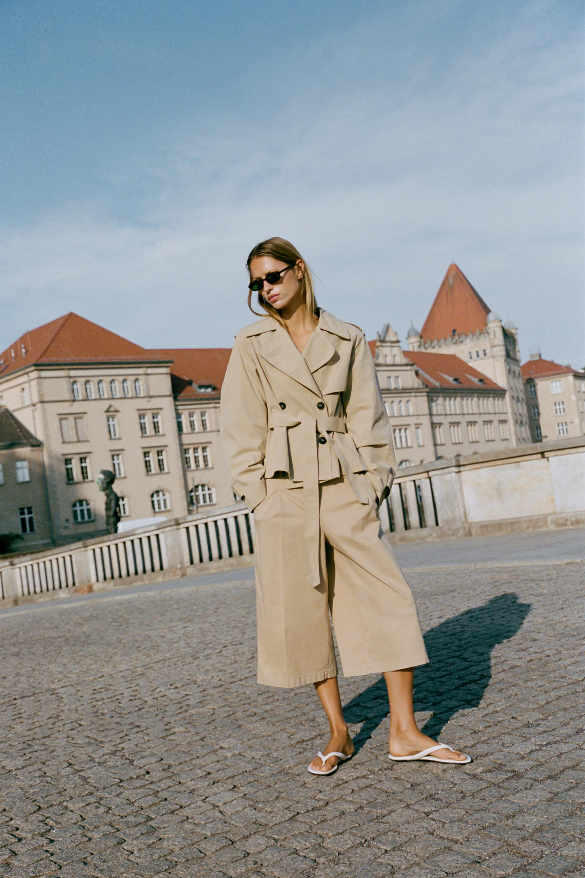 SHORT TRENCH JACKET WITH SHOULDER PADS AND BELT | Zara UK