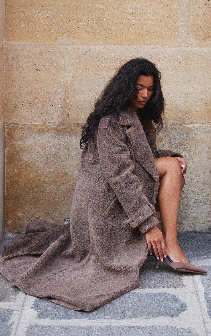 Mauve Borg Double Breasted Maxi Coat | PrettyLittleThing US