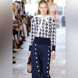 Tory Burch Seaside Cotton & Merino Wool “Ahoy” Intarsia Sweater, size M | Poshmark