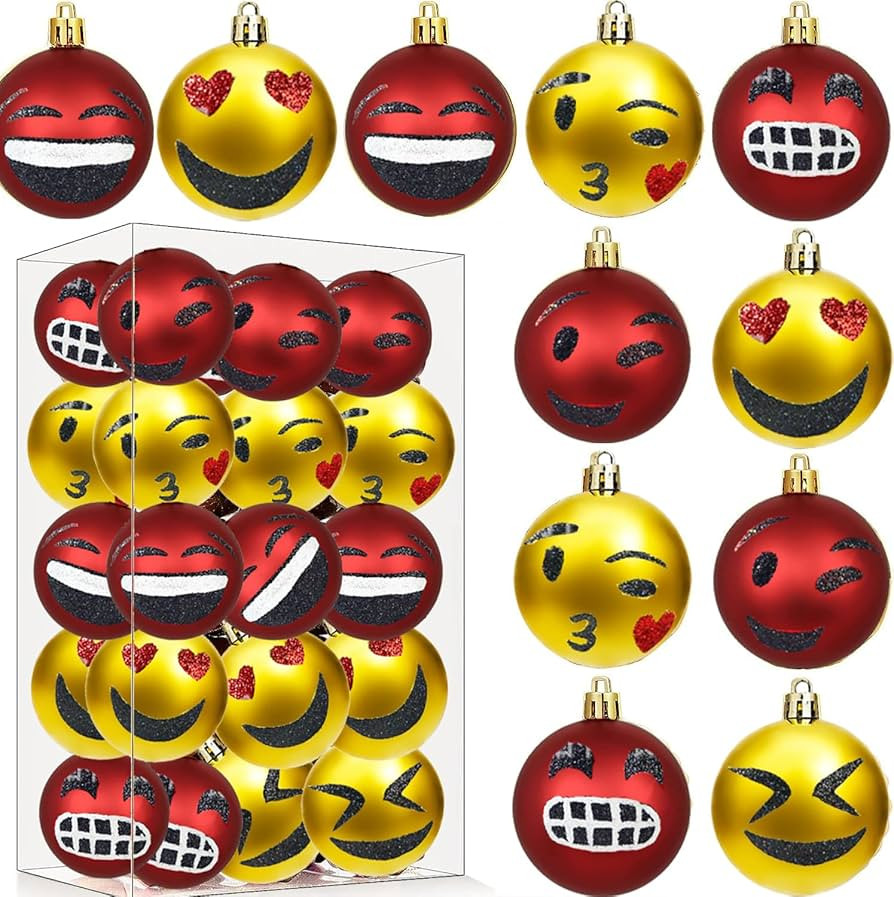 Red Gold 30-Piece Shatterproof Christmas Ball Ornaments Smile Face Balls, Christmas Tree Baubles ... | Amazon (UK)
