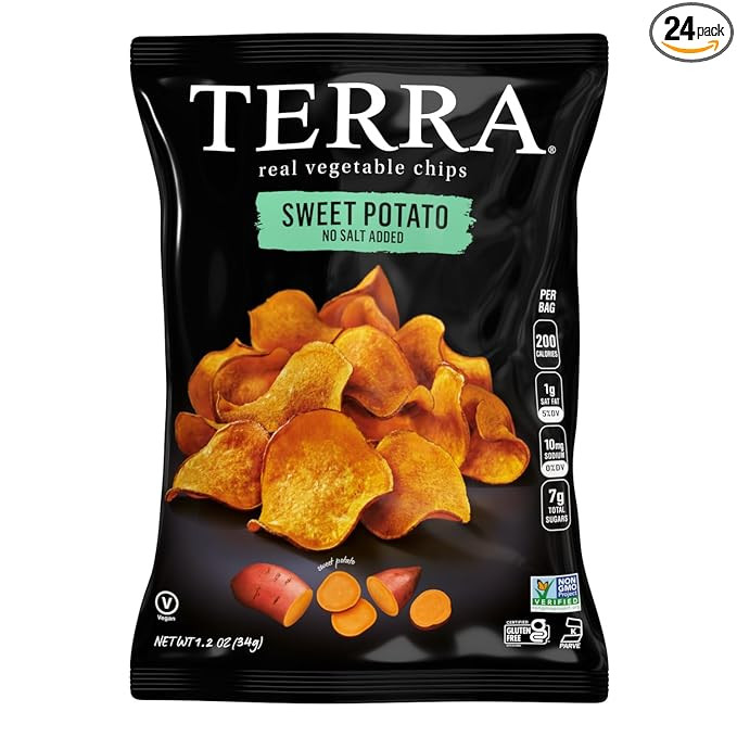 Terra Sweet Potato Vegetable Chips - Gluten Free Snacks, No Salt Added, 1.2 Oz (Pack of 24) | Amazon (US)