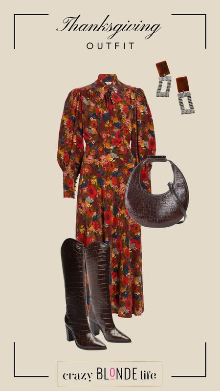 This gorgeous dress from DÔEN, filled with fall colors and a beautiful silhouette is perfect for thanksgiving. Add some brown boots from Schutz, bag from STAUD and beautiful earrings    

#LTKshoecrush #LTKitbag