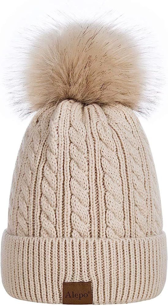 Alepo Womens Winter Beanie Hat, Warm Fleece Lined Knitted Soft Ski Cuff Cap with Pom Pom | Amazon (US)