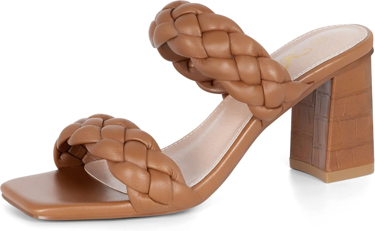 Athlefit Women's Braided Heeled Sandals Strappy Square Open Toe Heels Backless Mules Slip On Block H | Amazon (US)