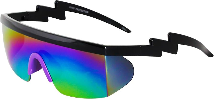 FLAWLESS EYEWEAR Semi Rimless Goggle Style Retro Rainbow Mirrored Lens ZigZag Sunglasses (Rainbow... | Amazon (US)