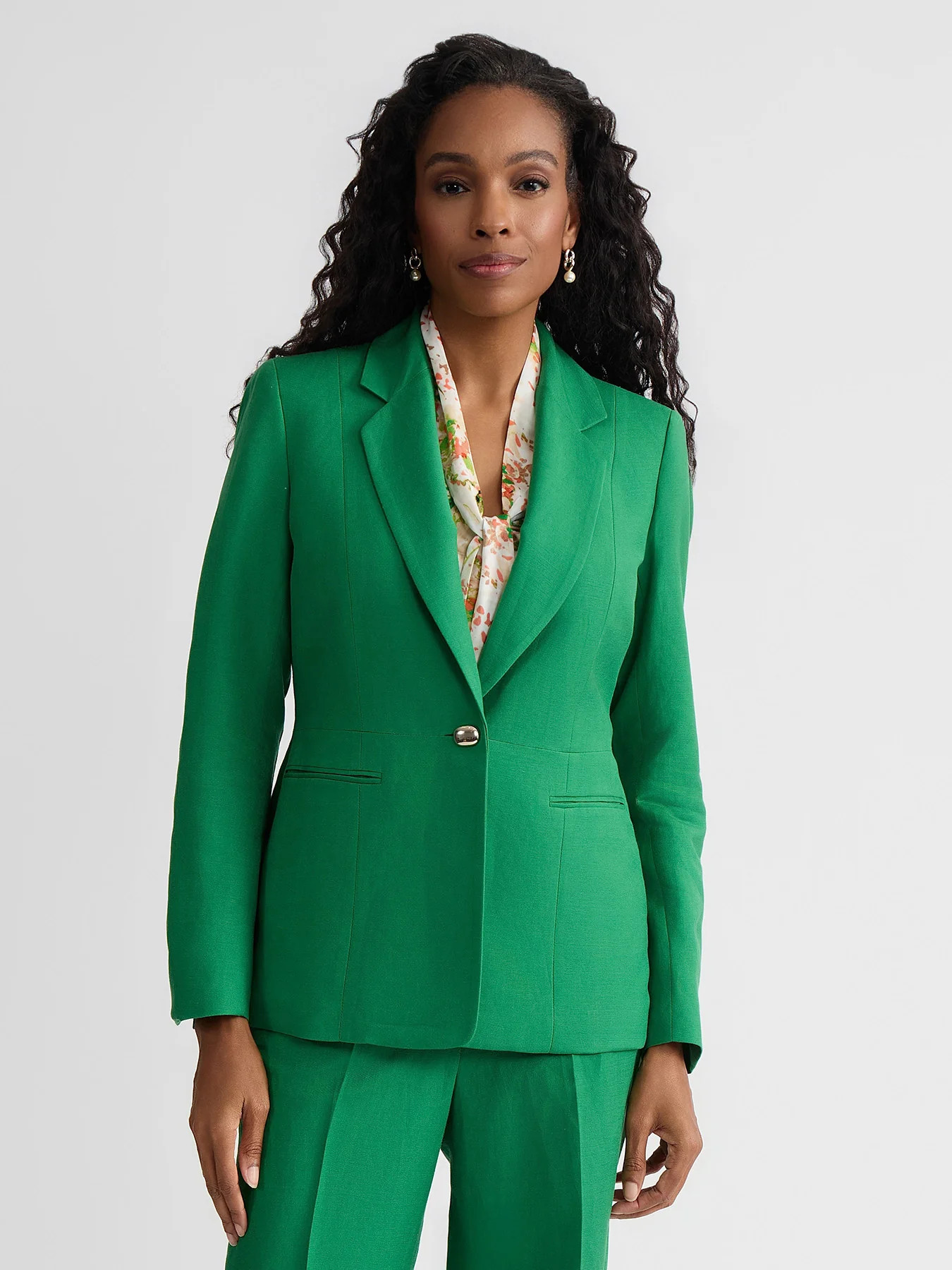 Peplum One Button Blazer, Linen | Kasper Clothing