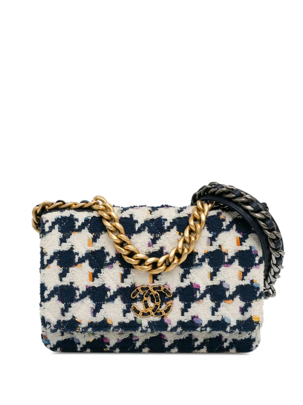 CHANEL Pre-Owned 2020 Tweed 19 Wallet On Chain satchel - Blue | Farfetch Global