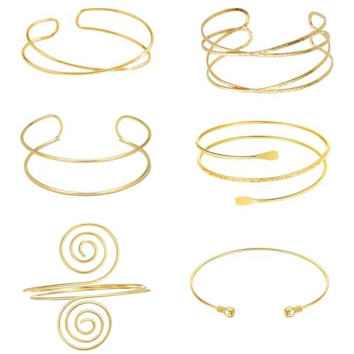 ADULLPONY 6 Pieces Gold Arm Cuff Jewelry Upper Arm Cuff Bracelets Bangle Adjustable Armband Set f... | Amazon (US)