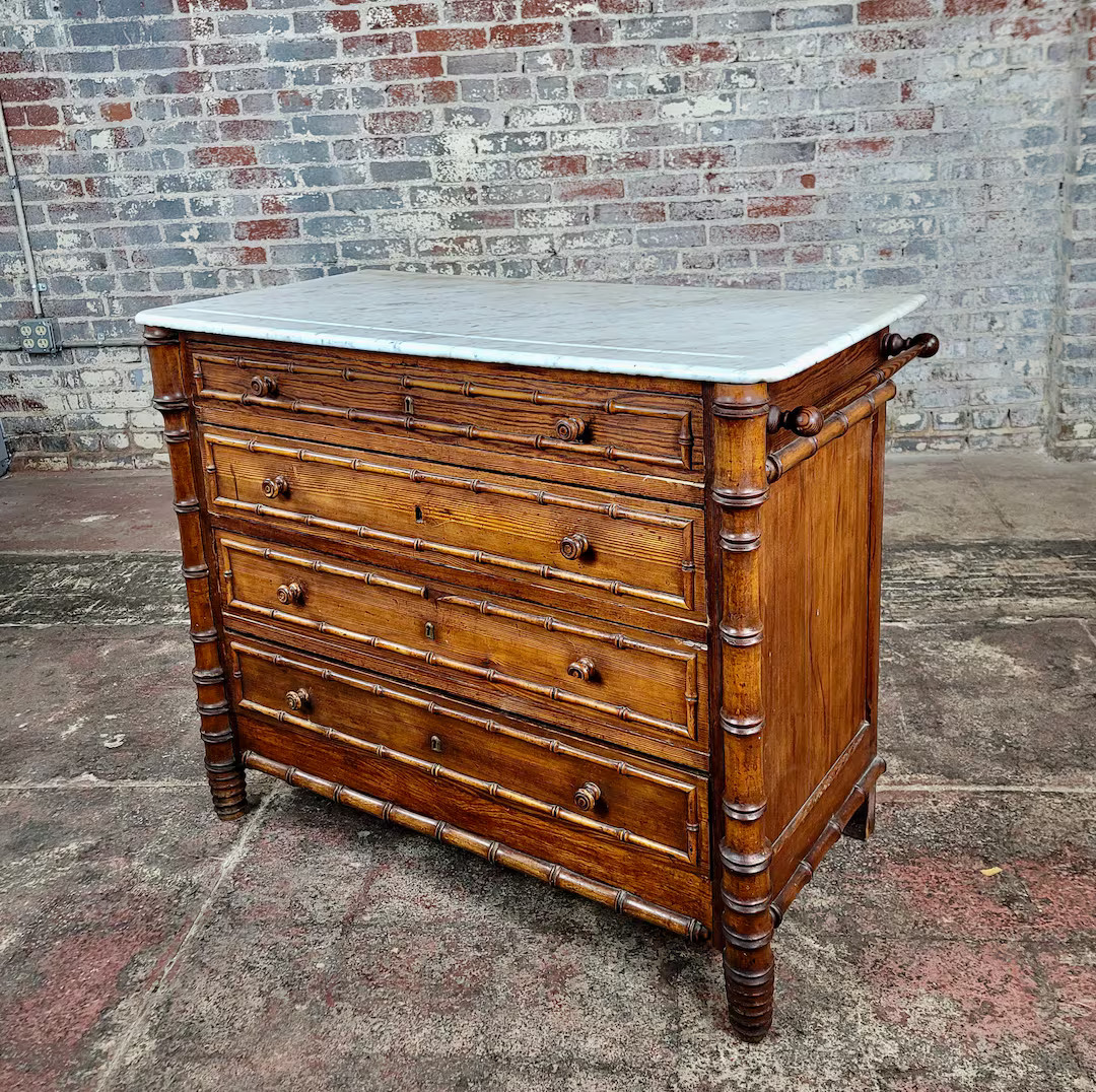 19th Century French Faux Bamboo & White Marble Top Commode Chest - Etsy | Etsy (US)