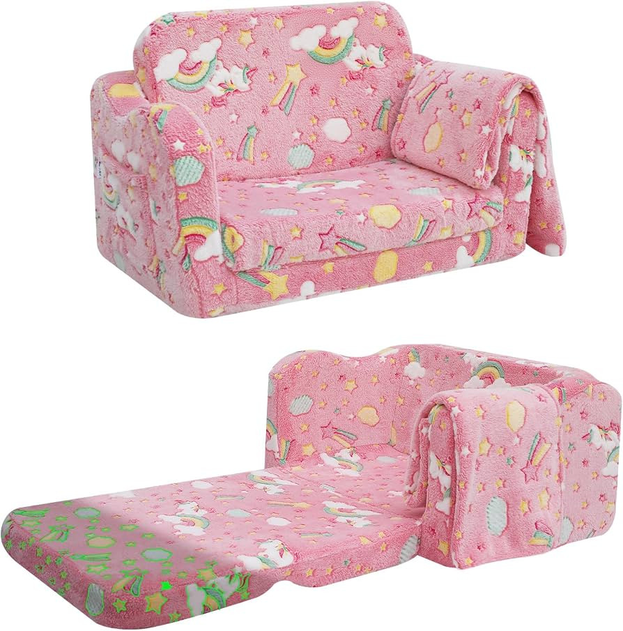 MeMoreCool Folding Toddler Chair, Soft Plush Fold Out Kids Couch Sofa Glow in The Dark, Comfy Bab... | Amazon (US)