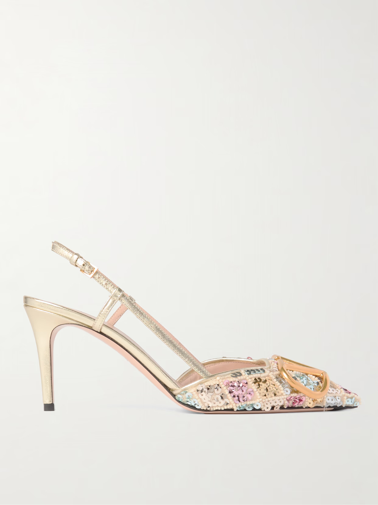Valentino Garavani - Vlogo Embellished Metallic Leather Slingback Pumps - Multi | NET-A-PORTER (US)