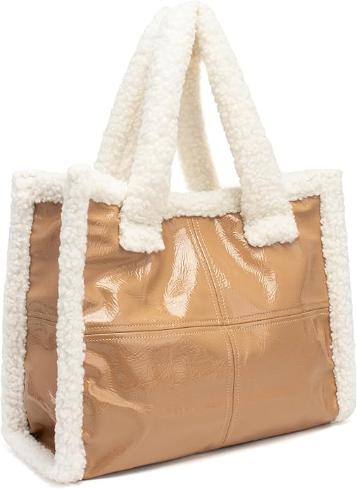 DUBELlE Faux Fur Tote Bag for Women PU Leather Shearling Purse Large Handbag with Furry Top-handl... | Amazon (US)