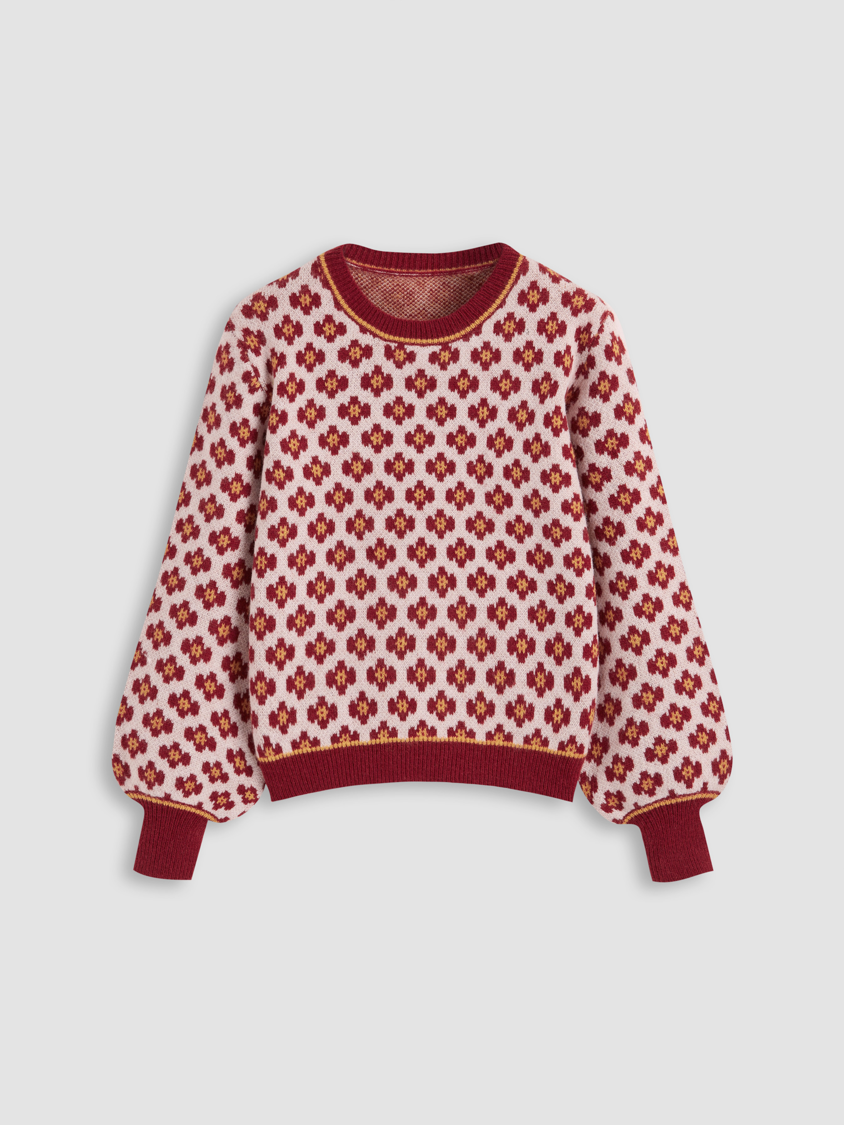 Knit Fabric Knit Round Neckline Floral Sweater For Vacation | Cider