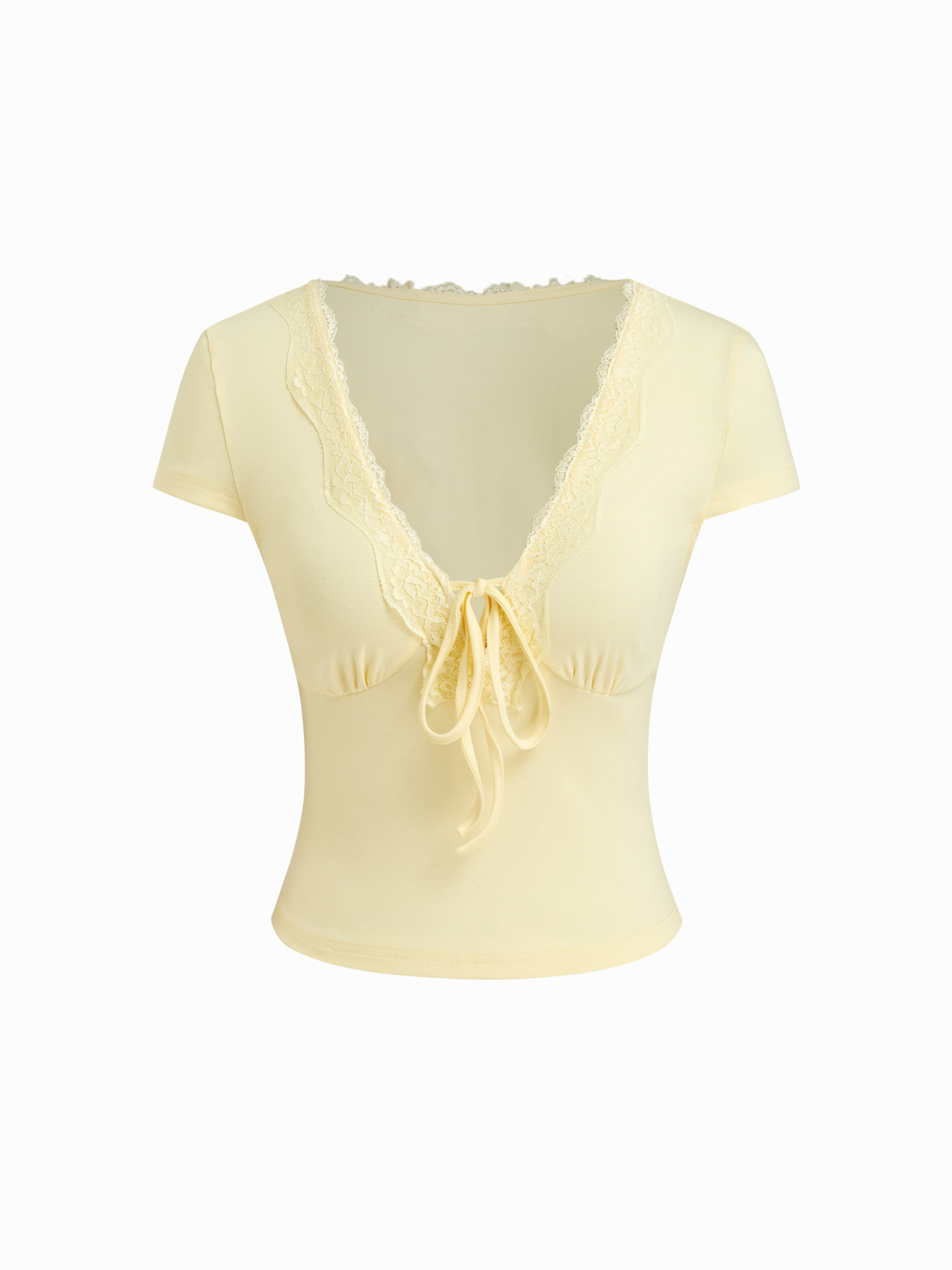 Cotton-blend V-neck Lace Trim Knotted Top | Cider