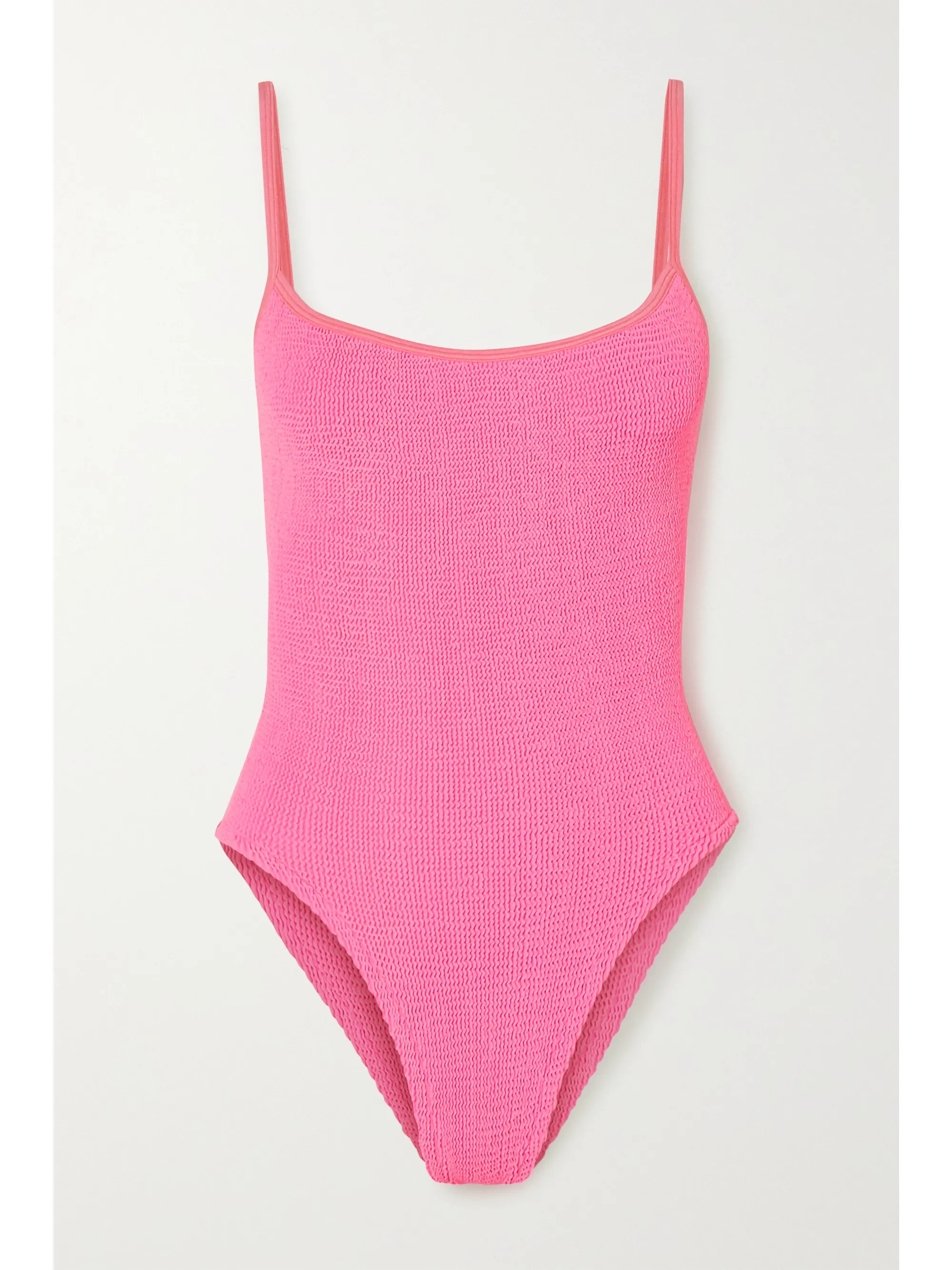 Bright pink + NET SUSTAIN Pamela seersucker swimsuit | Hunza G | NET-A-PORTER | NET-A-PORTER (US)