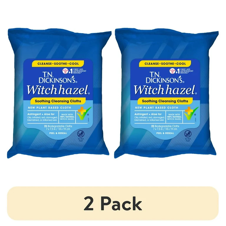 (2 pack) T.N. Dickinson's Witch Hazel Cleansing Cloths, 25 Count | Walmart (US)
