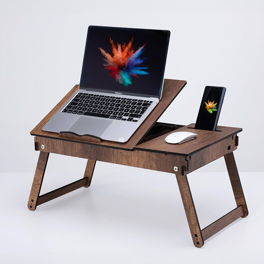 Foldable Lap Desk for Laptop Tray for Bed, Adjustable Laptop Stand, Notebook Folding Table with Storage, Bed Desk for Lap top and Writing, Portable Study Table, Walnut Lapdesk | Amazon (US)