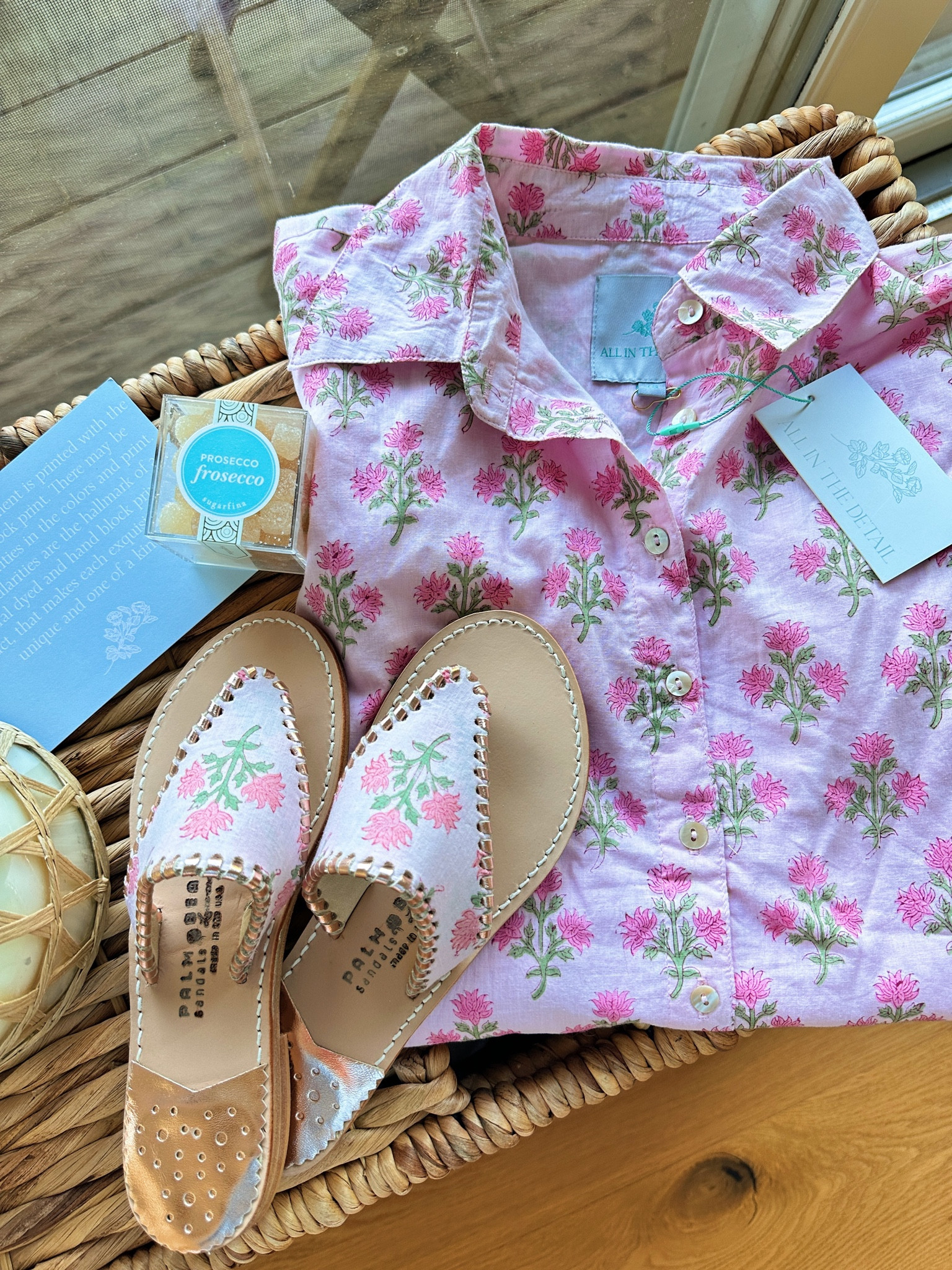 Pink and green block print shirt and sandals! Both run true to size, I got an XS in the shirt 🌿 #blockprint #sandals #buttondown 

#LTKshoecrush #LTKunder100 #LTKSeasonal