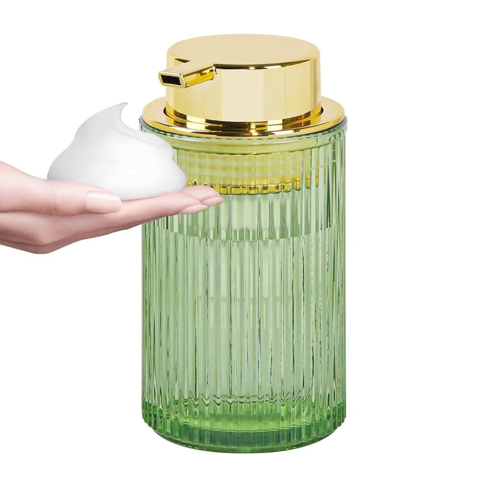 Green Foaming Soap Dispenser, Glass Foam Hand Soap Dispenser with Gold Pump, 12 Oz Bathroom Refil... | Amazon (US)