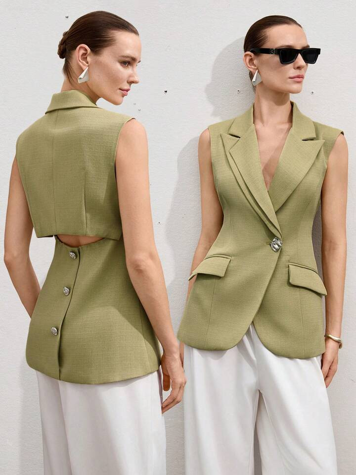 Aveloria Modichic New Design Women Commuter Luxury Vintage Asymmetric Double Lapel Backless Waist... | SHEIN