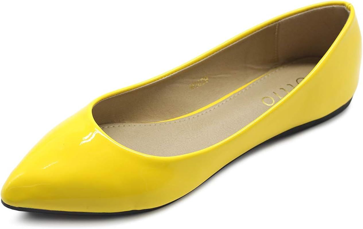 Ollio Women's Shoe Ballet Basic Pointed Toe Comfort Enamel Flat | Amazon (US)