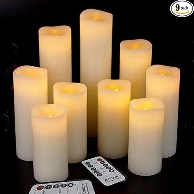 antizer Flameless Candles Led Candles Pack of 9 (H 4" 5" 6" 7" 8" 9" x D 2.2") Ivory Real Wax Bat... | Amazon (US)