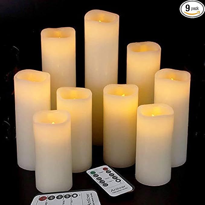 antizer Flameless Candles Led Candles Pack of 9 (H 4" 5" 6" 7" 8" 9" x D 2.2") Ivory Real Wax Bat... | Amazon (US)