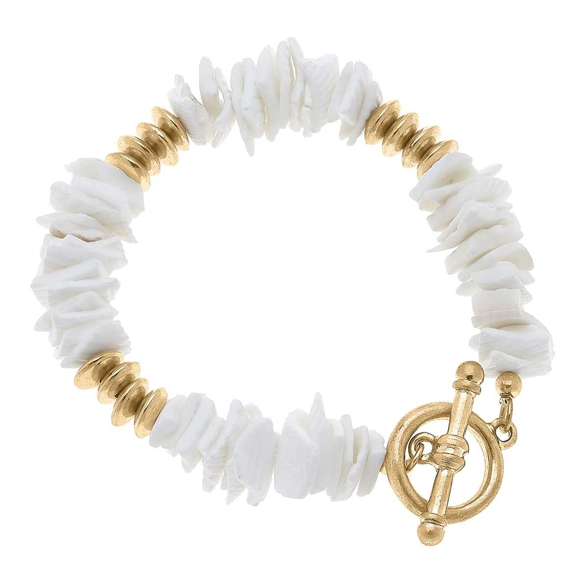 Suri Beaded Shell T-Bar Bracelet in Ivory | CANVAS
